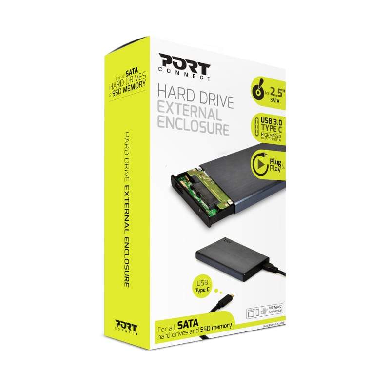 Port Connect 2.5 USB-C External HDD Enclosure Black - CShop.co.za | Powered by Compuclinic Solutions