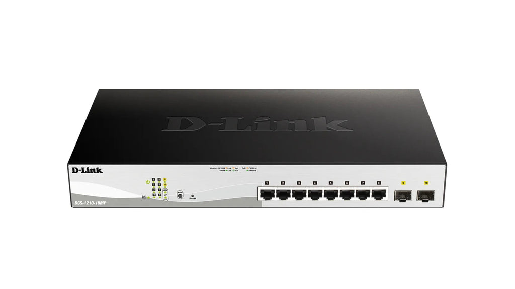 CShop.co.za | Powered by Compuclinic Solutions D-LINK 8-ports 10/100/1000Base-T PoE Smart Switch plus 2 SFP ports - 130W PoE budget DGS-1210-10MP
