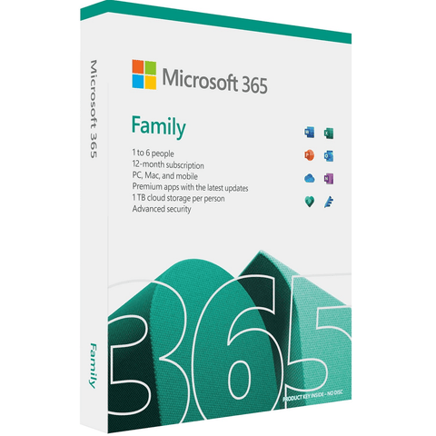 MICROSOFT Microsoft 365 Family - Download. 1 Yr  Subscription. Min Operating System requirements: Windows 8 - 6GQ-00087 ESD-M365-FAMILY