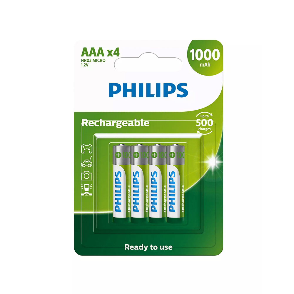 Philips Philips Rechargeable Battery Aaa 4 Pack 1000 Mah R03B4RTU10/73