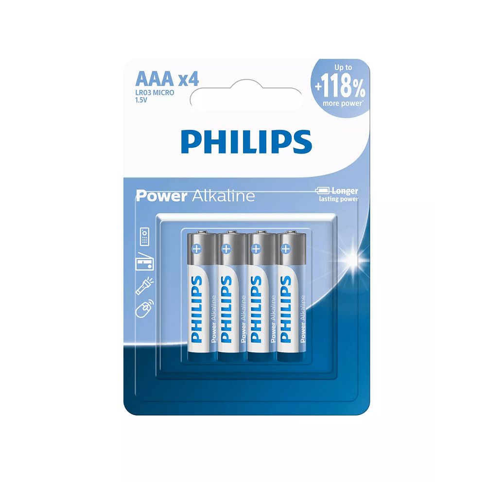 Philips Power Alkaline Battery Aaa 4 Pack LR03P4B/40