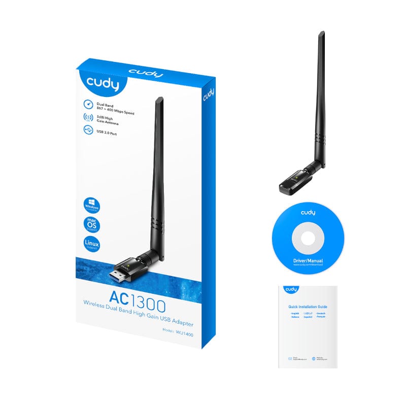 Cudy Cudy 1300 Mbps High Gain Wi Fi Usb3.0 Adapter With High Gain Antenna Wu1400 WU1400