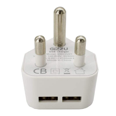 Gizzu GIZZU 2 x USB 3-Prong Wall Charger White GWC2U21