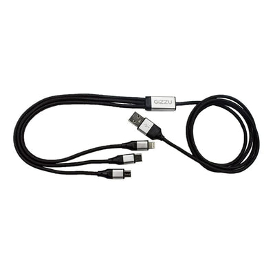 Gizzu Gizzu 3in1 USB to Micro USB/Type-C/Lightning 1.2m Cable - Black - GCU3IN1 GCU3IN1