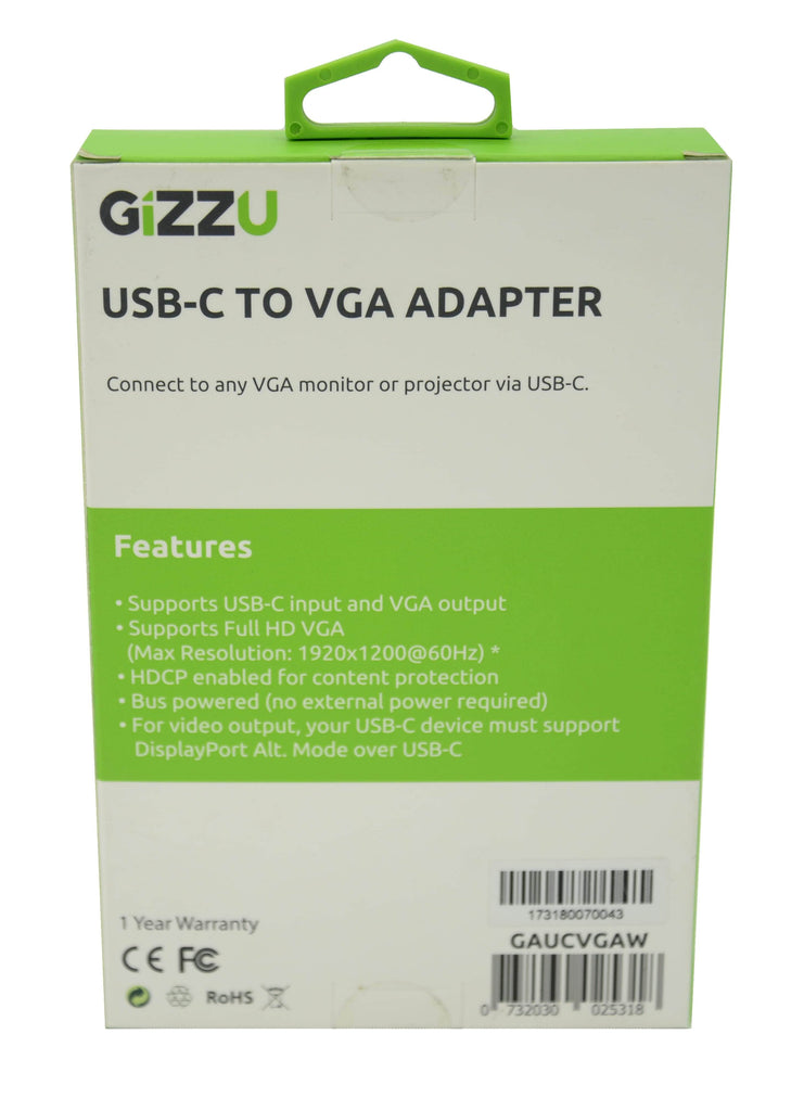 Gizzu GIZZU USB-C to VGA Adapter - White - GAUCVGAW GAUCVGAW