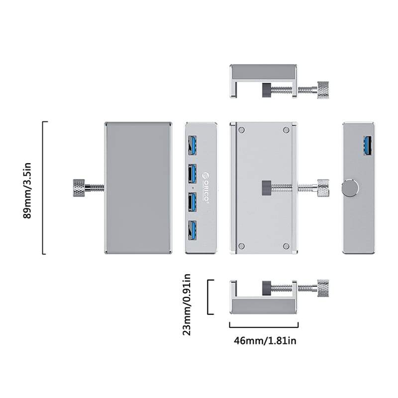 Orico 4 Port USB3.0 Clip-Type Hub Aluminium - MH4PU-SV-BP - CShop.co.za | Powered by Compuclinic Solutions