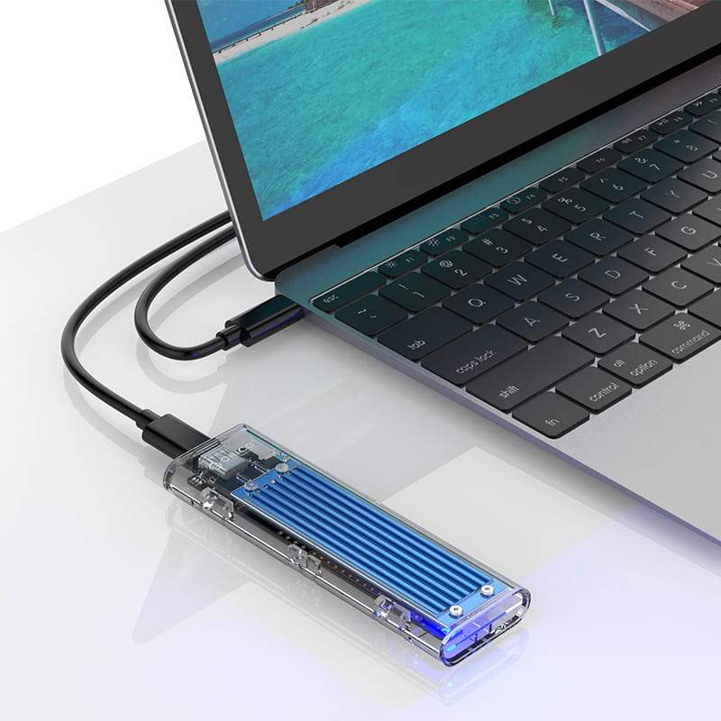 Orico M.2 NVME (2230/2242/2260/2280) to USB3.1(Device Input) Gen-2 Type-C(Enclosure Side) Transparent SSD Enclosure (2TB Max) - Blue Heatsink (Compatible with CTA2-SV/CTA2-GR) - CShop.co.za | Powered by Compuclinic Solutions